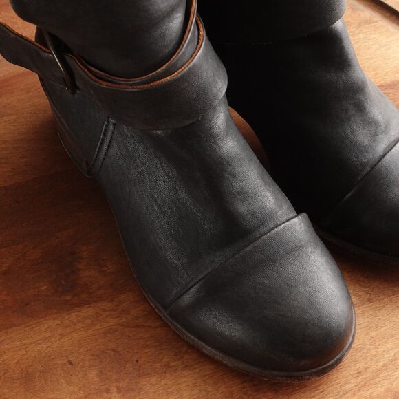 P. Monjo Boots Womens SZ EU 36 US 6 BLK Lexi Ankle Leather Pull On Moto Casual - Picture 4 of 13